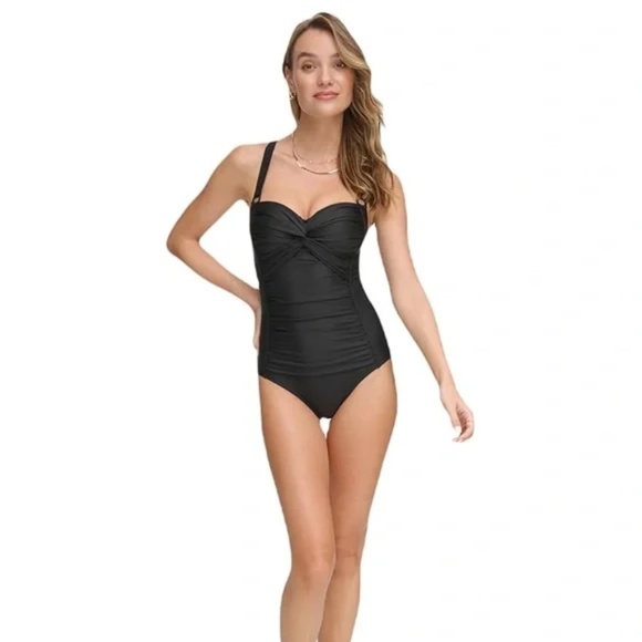 NWT DKNY Princess Seam Twist Front One Piece Swimsuit - size XS - Picture 2 of 6